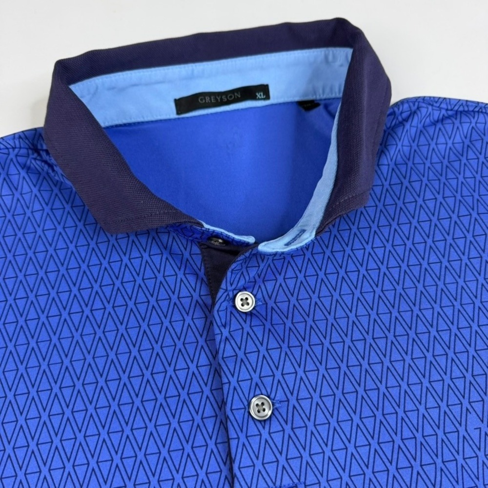 Greyson Polo Shirt Mens XL Blue Geometric Triangle Print Short‎ Sleeve Golf Top
